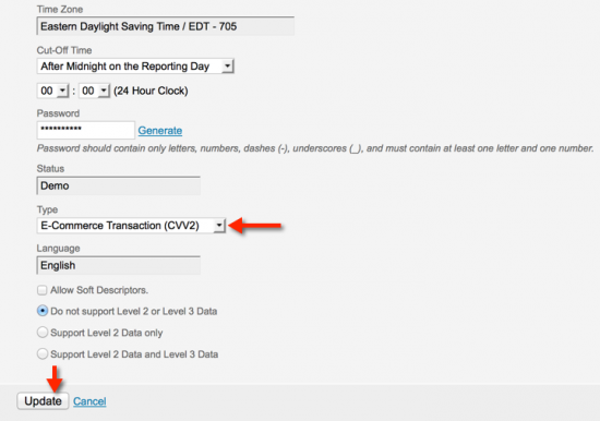 Enable "E-Commerce Transaction (CVV2)" Type
