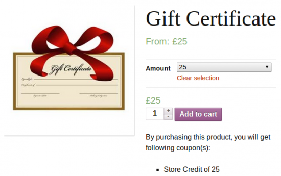 Sell gift certificate of fixed amount
