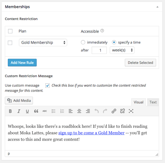 WooCommerce Memberships content restricted meta box
