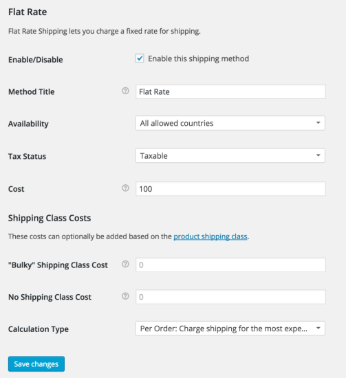 Flat Rate Shipping Settings Shipping Classes