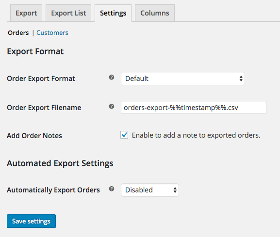 WooCommerce Customer / Order CSV Export Order export settings