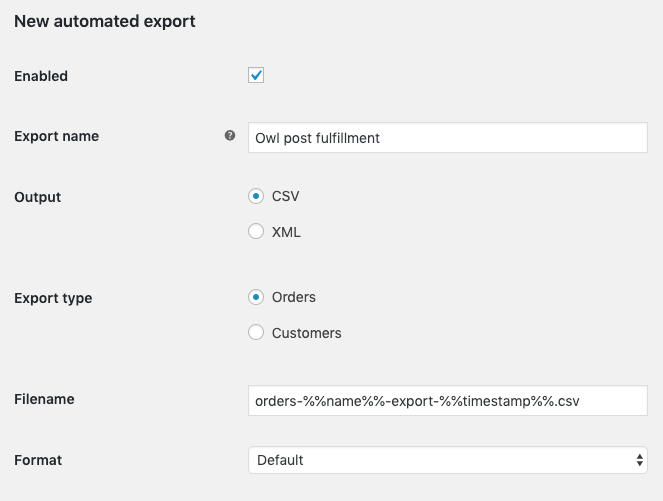 Automated export settings