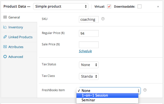 WooCommerce FreshBooks tie items to products