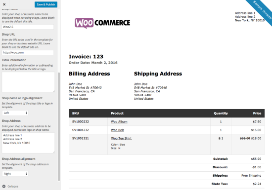 Personalizador de listas de embalaje / facturas impresas de WooCommerce
