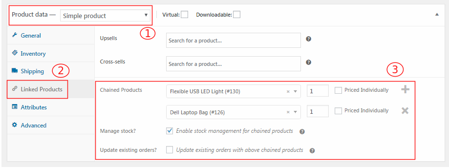 Configurando produtos encadeados