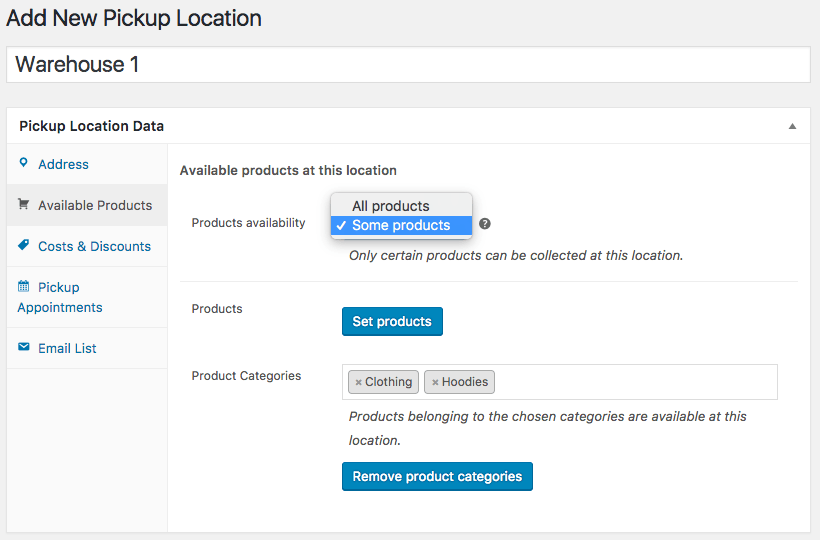 WooCommerce Local Pickup Plus location products