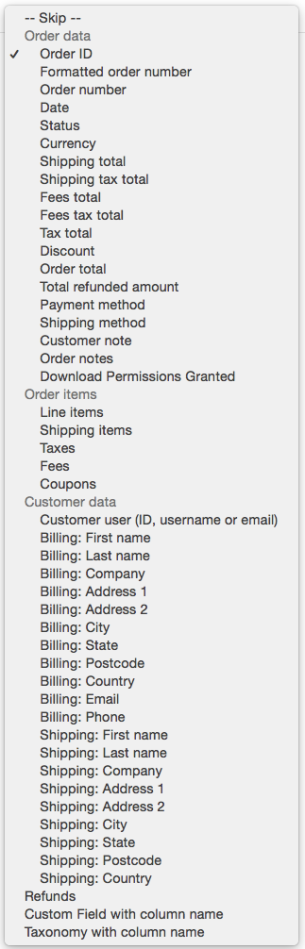 WooCommerce Customer / coupon / Order CSV Import: order import data