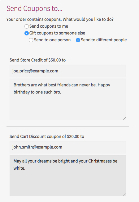 Smart Coupons: Coupon receiver details form