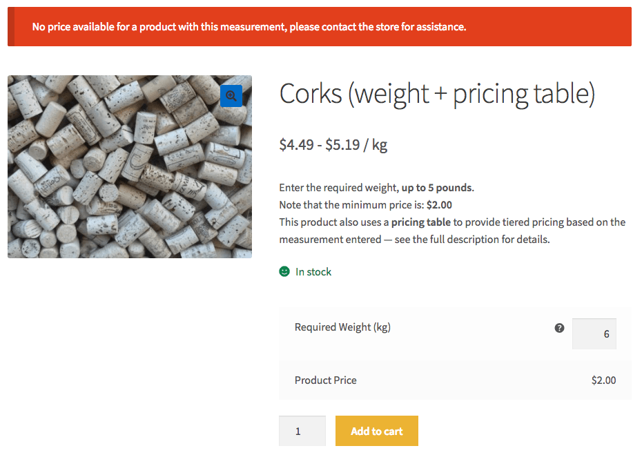 WooCommerce Measurement Price Calculator Unavailable Quantity Notice