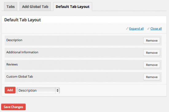 WooCommerce Tab Manager Standard-Registerkartenlayout