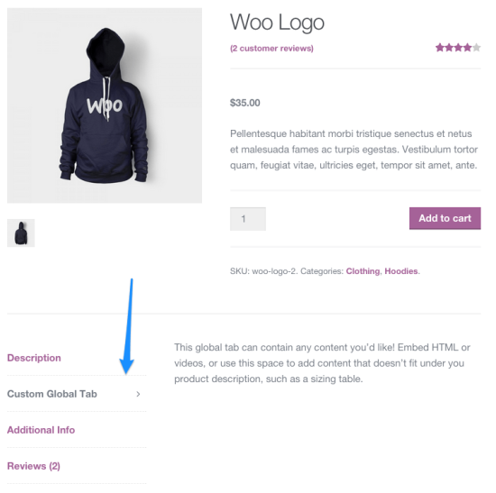 Front end de Tab Manager de WooCommerce