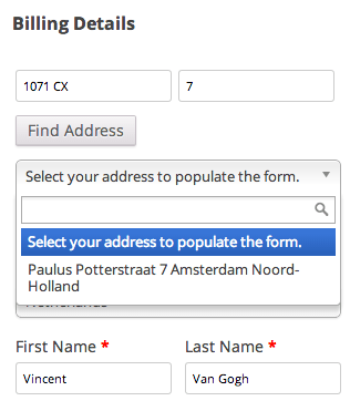 Búsqueda de código postal de NL de validación de direcciones de WooCommerce