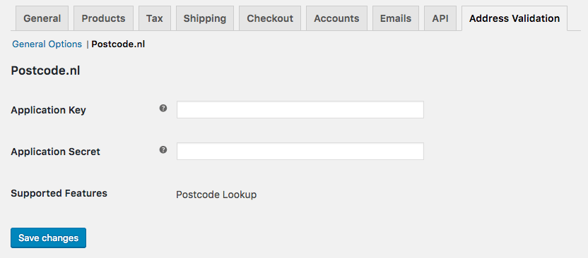 WooCommerce Address Validation: Postcode.nl settings