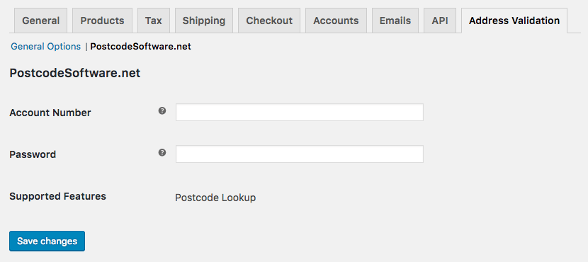 WooCommerce Address Validation: PostcodeSoftware settings