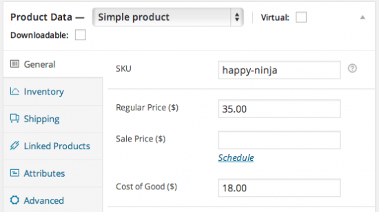 Costo de bienes de WooCommerce Configuración simple del costo del producto