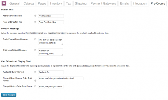 WooCommerce Pre-Orders Settings