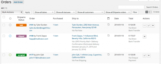 Administrador de pedidos de integración de WooCommerce Shipwire