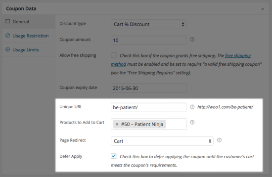 WooCommerce URL Coupons new URL Coupon