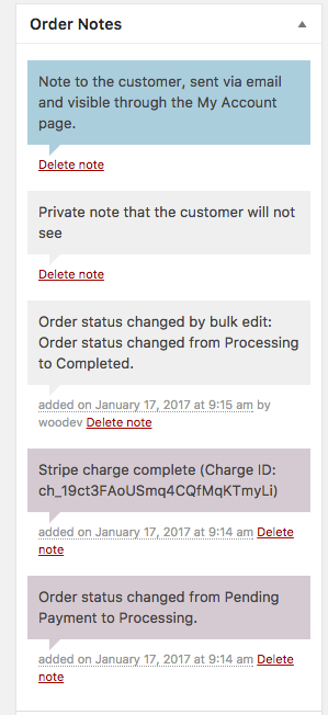 Order notes example