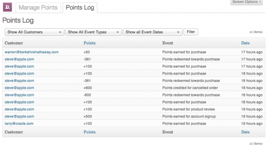 All points changes are logged