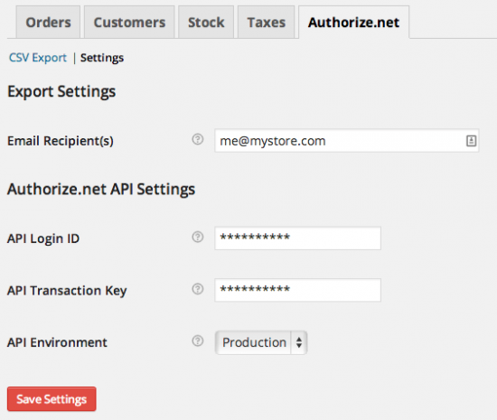 WooCommerce Authorize.net Reporting Settings