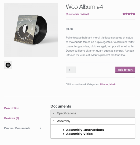 WooCommerce product documents tab manager