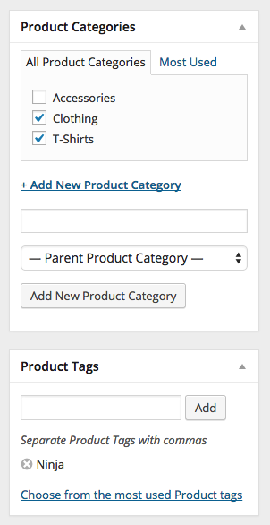 WooCommerce Productcategorieën en tags