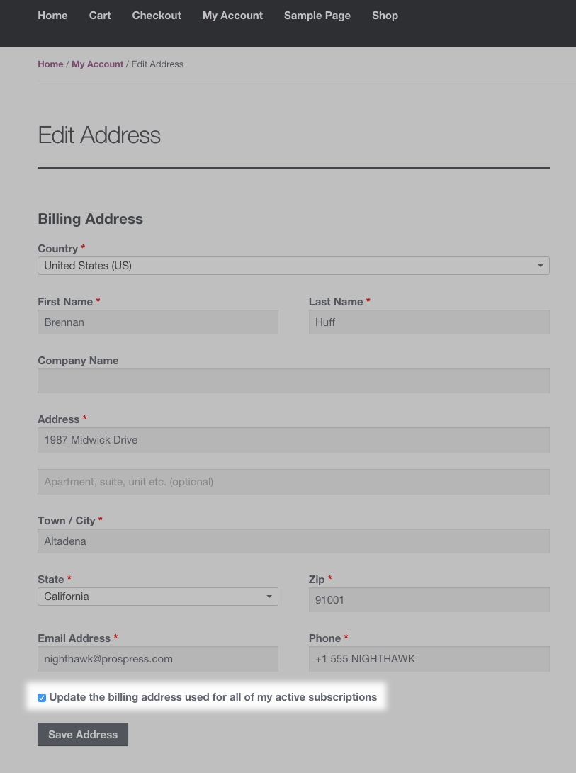 Change Address on Account Form