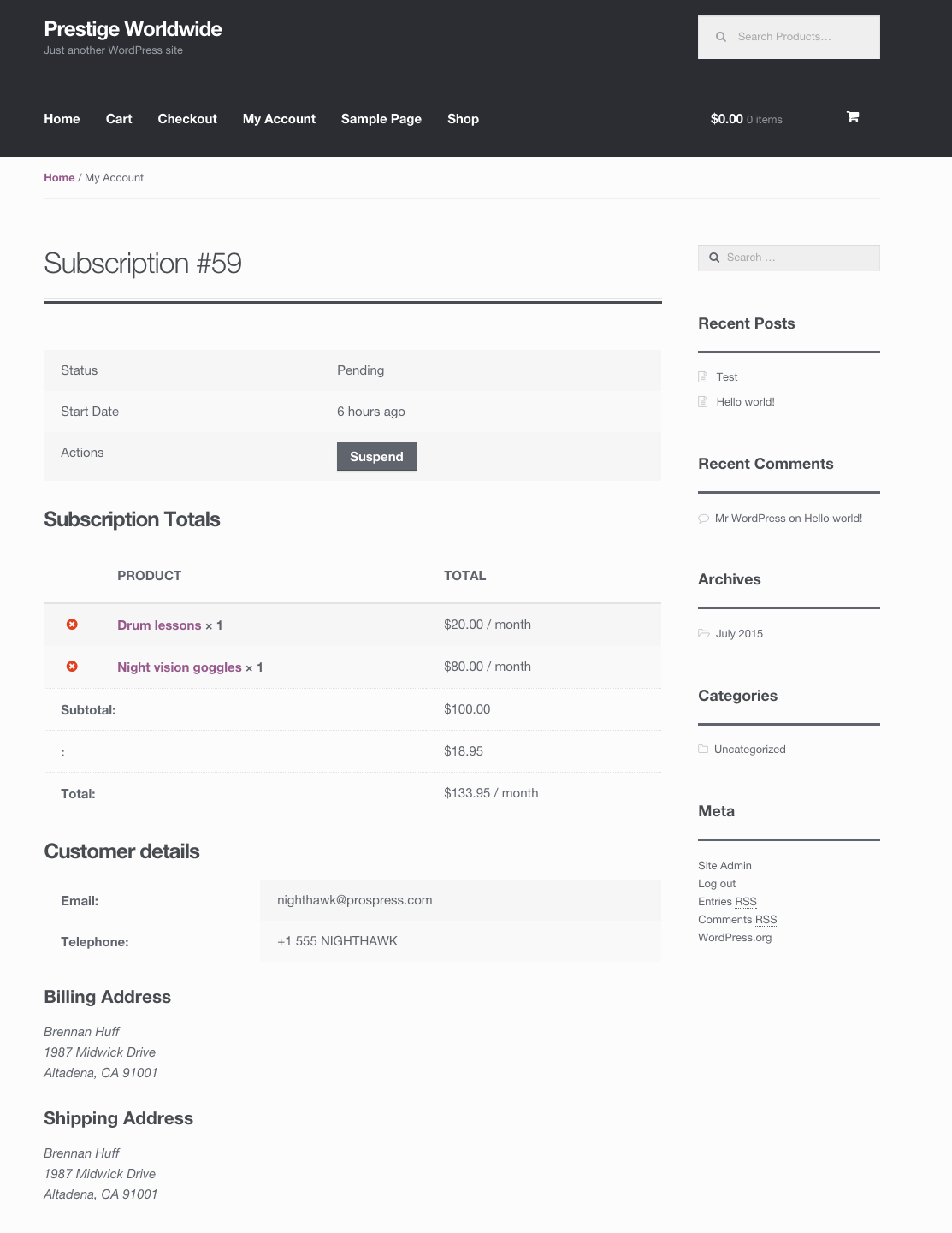 View Subscription Page