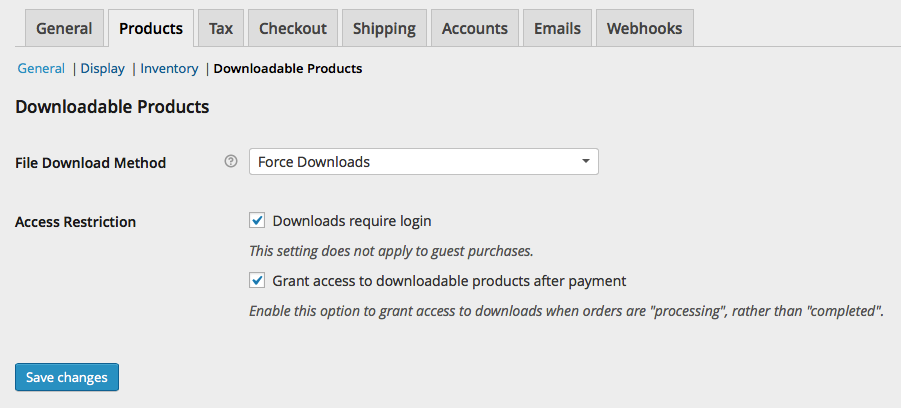 WooCommerce Products > Downloadable Products