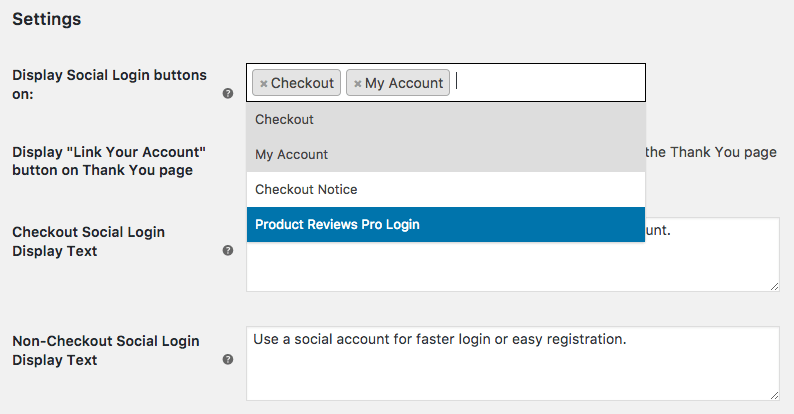 WooCommerce Social Login Product Reviews Pro settings