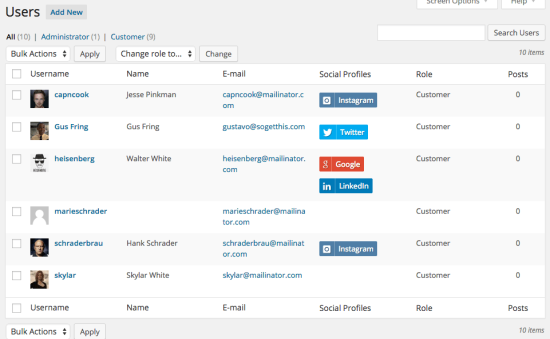 WooCommerce Social Login user list