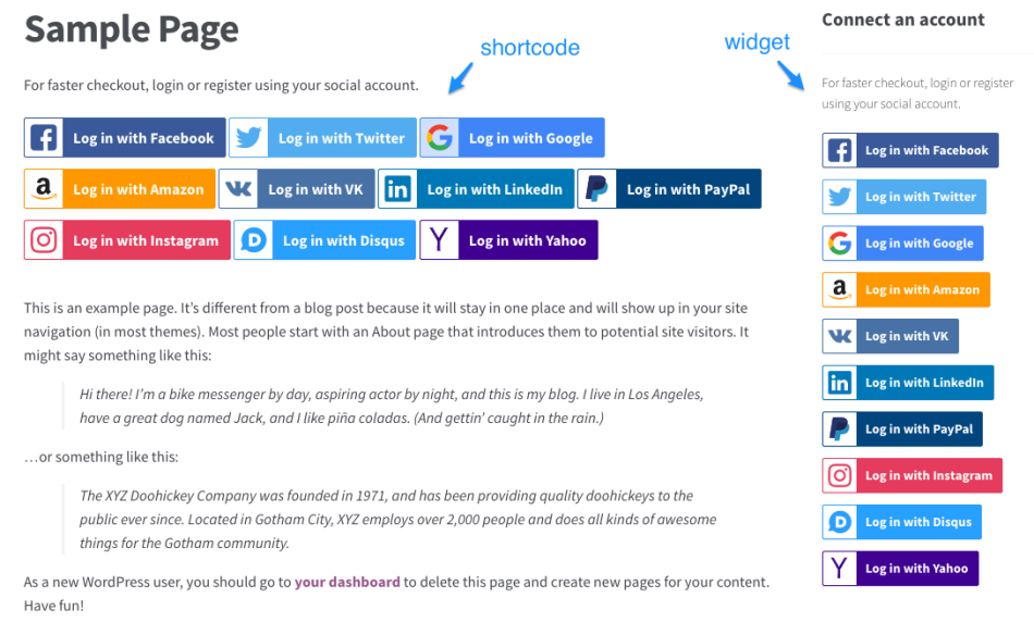 WooCommerce Social Login Widget / Shortcode display