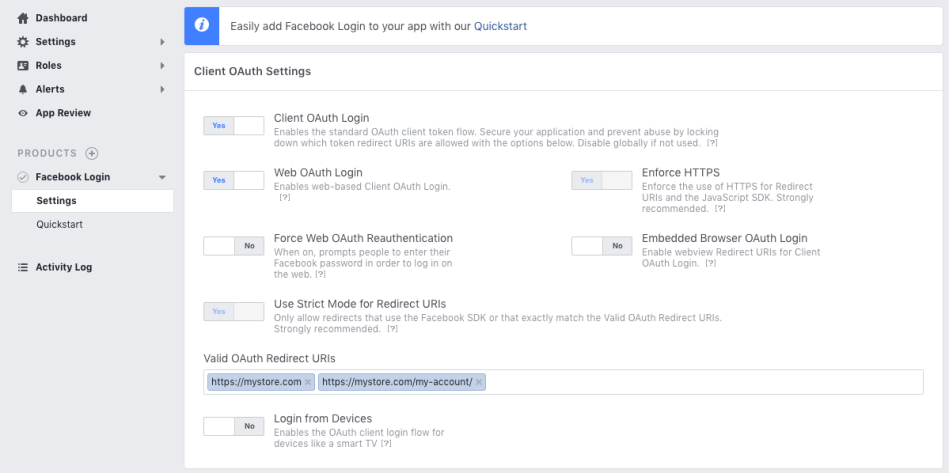 WooCommerce Social Login: Facebook set up step