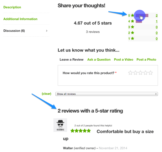 Filtrage par étoiles sur WooCommerce Product Reviews Pro