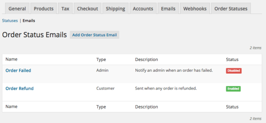 Lista de e-mail do WooCommerce Order Status Manager