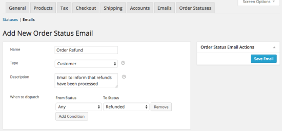 Novo e-mail do WooCommerce Order Status Manager