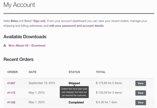 WooCommerce Order Status Manager: lista de pedidos