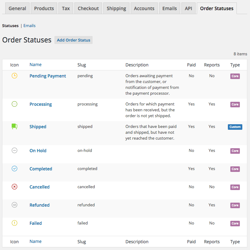 Shipping account. Post status.