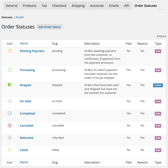 WooCommerce Order Status Manager view statuses