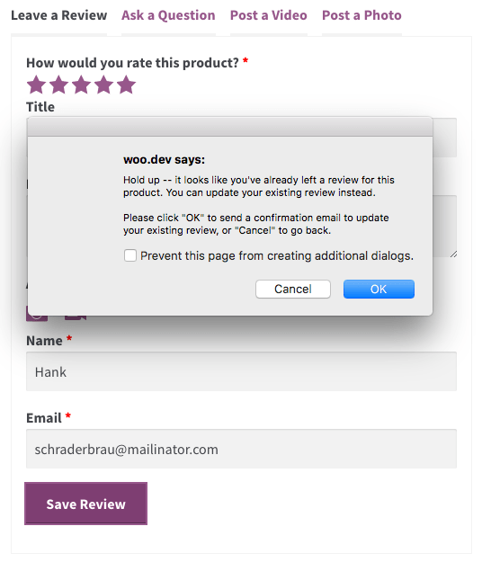 Aviso de revisión de actualización de WooCommerce Product Reviews Pro