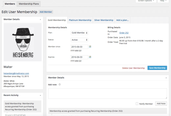 WooCommerce memberships edit member