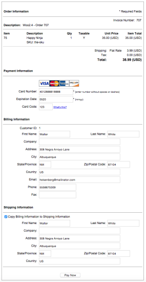 WooCommerce Authorize.Net SIM payment form
