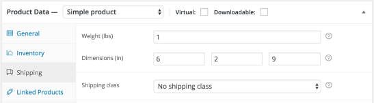The standard product dimensions field. Shipping dimensions for variable products will be in each variation, or default back to this standard. Set per-product.