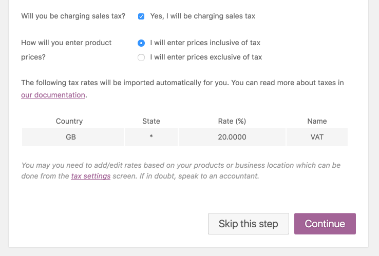 WooCommerce Setup Wizard - Sales Tax setup