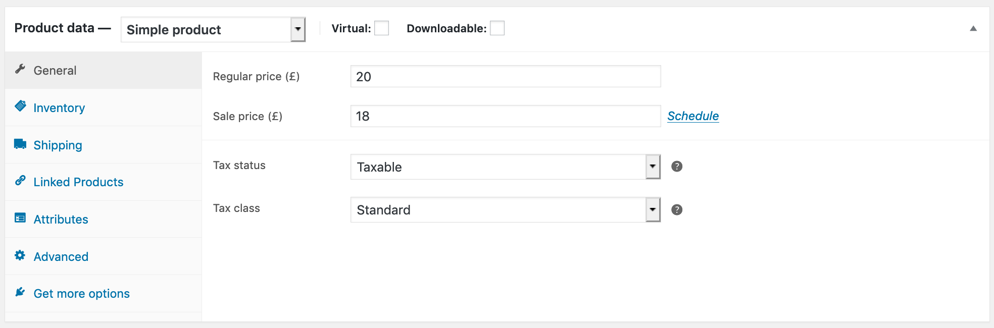 WooCommerce Simple Product - General Tab