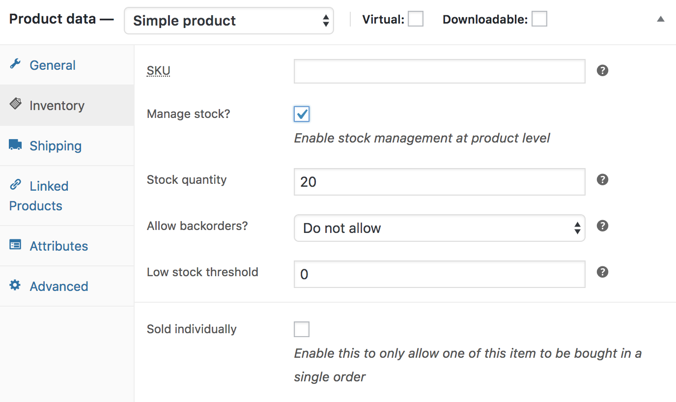 simpleproduct inventory