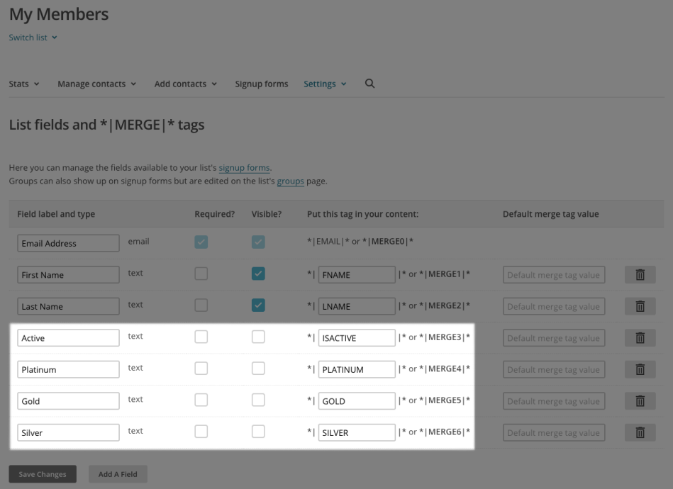 MailChimp for WooCommerce Memberships: Merge tags created