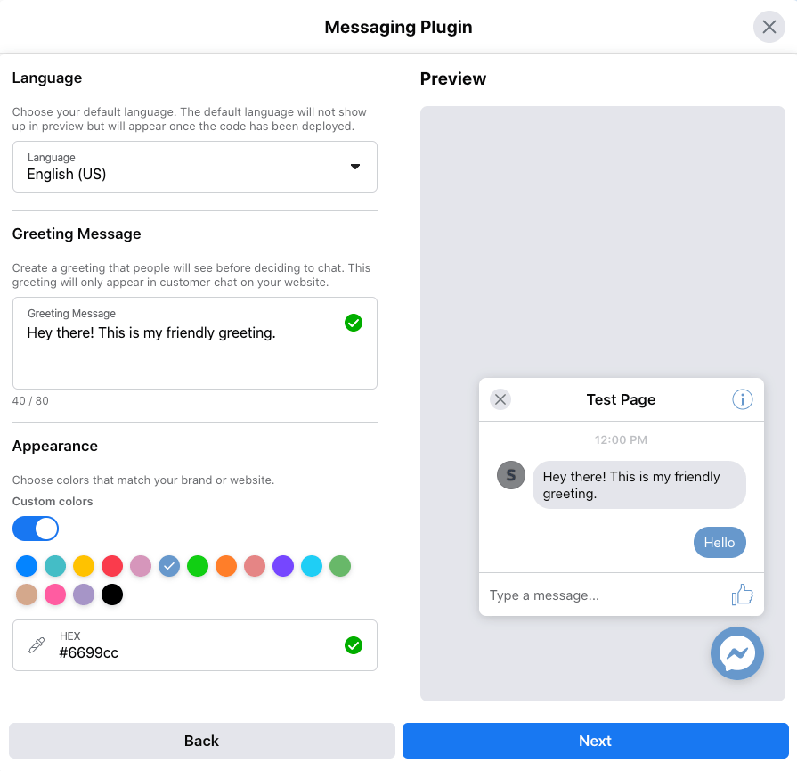 Settings to customize Facebook Messenger.