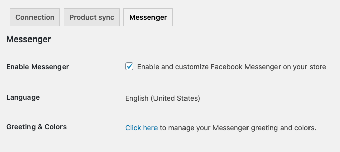 The Facebook Messenger settings in WooCommerce.